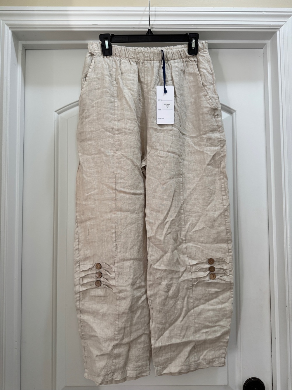 Tempo Paris Wide-Leg Linen Blend Pants in Natural Beige